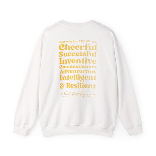 Yellow Girl 4 Life Sweatshirt - Cute Ladies White Sweatshirt, Positive Affirmation Sweatshirt, Inspirational Unisex Sweatshirt, Yellow Fashion