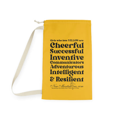 Yellow Girl 4 Life Laundry Bag – Double-Sided Inspirational Yellow Girl Laundry Sack | Spun Polyester Drawstring Bag