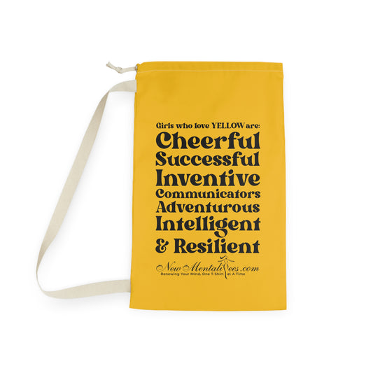 Yellow Girl 4 Life Laundry Bag – Double-Sided Inspirational Yellow Girl Laundry Sack | Spun Polyester Drawstring Bag