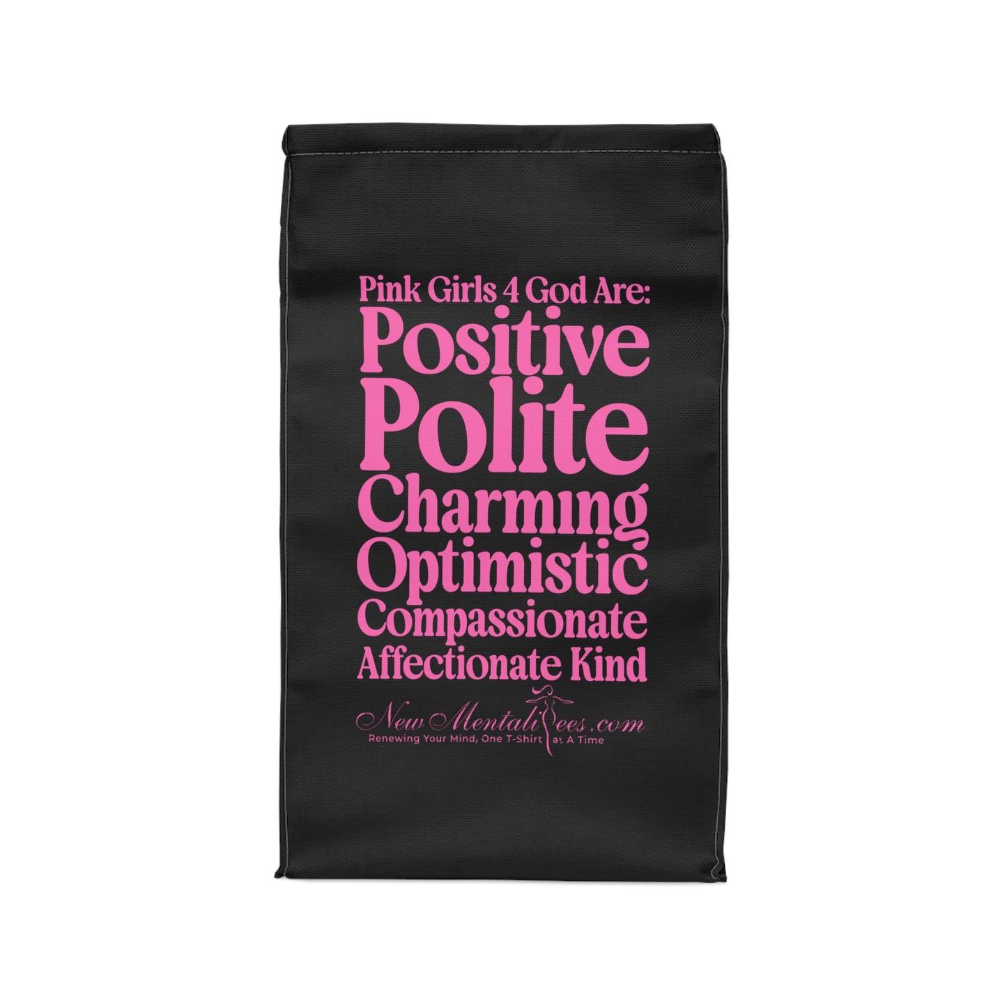 💗 Pink Girls 4 God Black Contrast Lunch Tote – Double-Sided Inspirational Pink Girls Faith Lunch Bag | Insulated Lunch Bag