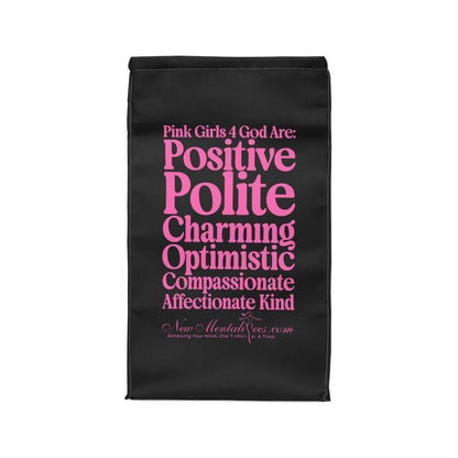 💗 Pink Girls 4 God Black Contrast Lunch Tote – Double-Sided Inspirational Pink Girls Faith Lunch Bag | Insulated Lunch Bag