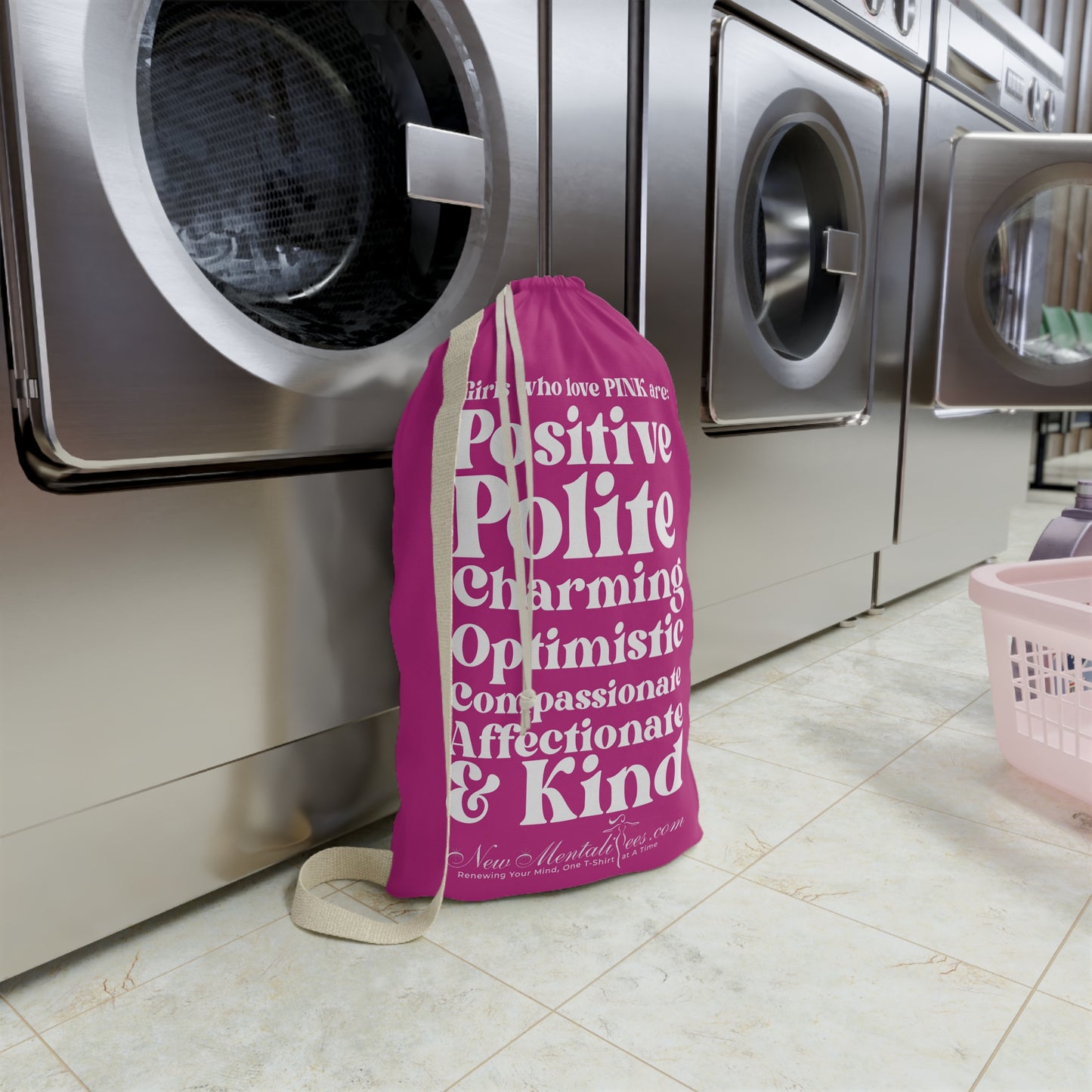 Pink Girl 4 Life Custom Pink Laundry Bag – Double-Sided Inspirational Pink Girl Laundry Sack | Spun Polyester Drawstring Bag