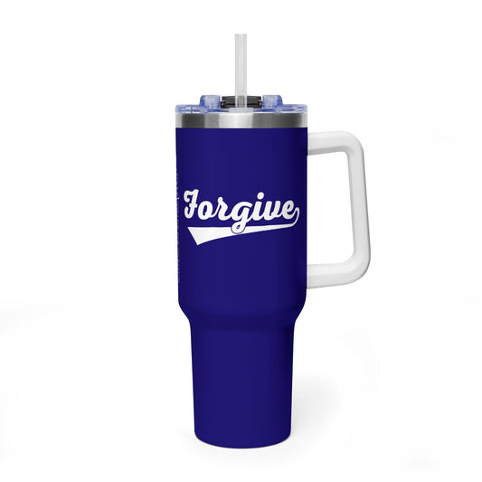 FORGIVE Baseball Script 40oz Tumbler – Faith-Based Drinkware – Christian Forgiveness Gift – Inspirational Coffee Cup