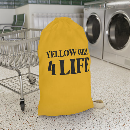 Yellow Girl 4 Life Laundry Bag – Double-Sided Inspirational Yellow Girl Laundry Sack | Spun Polyester Drawstring Bag