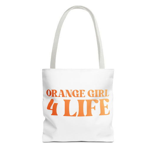 Orange Girl 4 Life Tote Bag -  Cute White Bag for Women and Girls, Double Sided Inspirational Tote