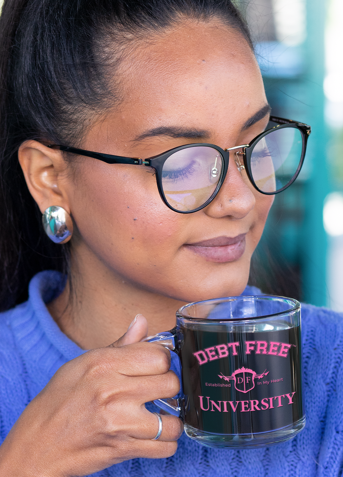 Debt Free University 10oz Clear Mug - Financial Freedom Glass Coffee Cup, Motivational Money Mindset Gift Budgeting & Graduation Inspiration