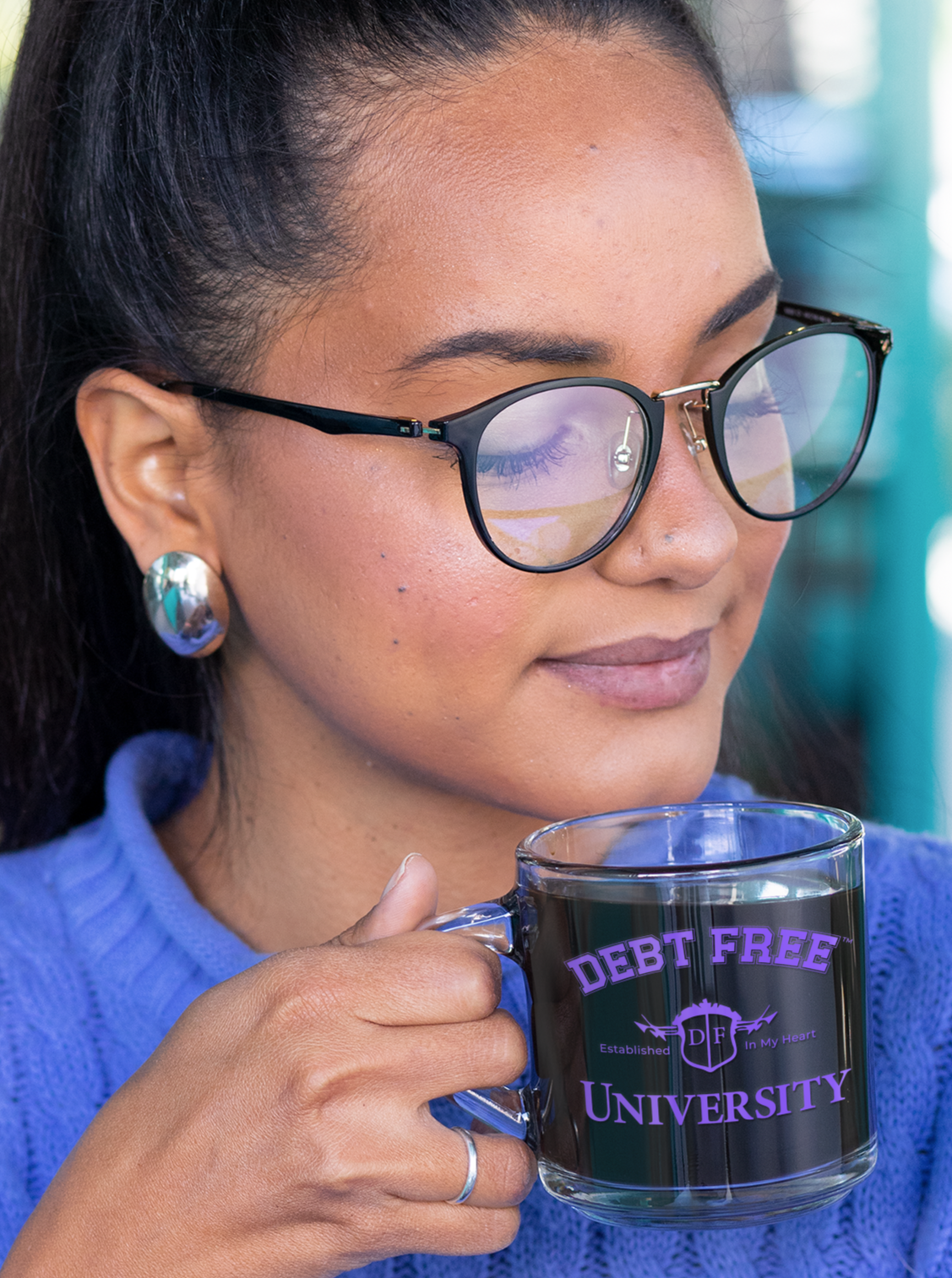 Debt Free University 10oz Clear Mug - Financial Freedom Glass Coffee Cup, Motivational Money Mindset Gift Budgeting & Graduation Inspiration