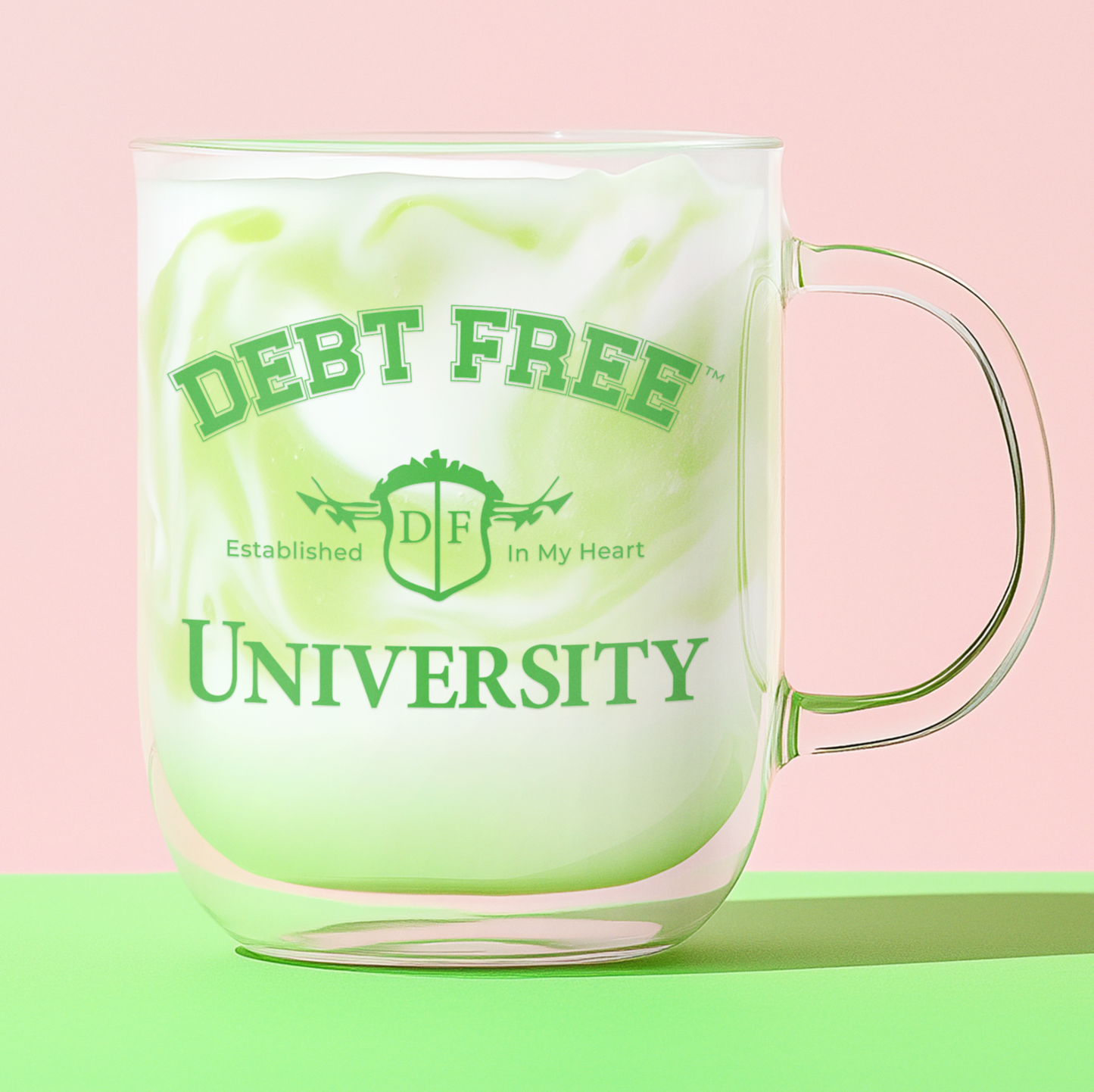 Debt Free University 10oz Clear Mug - Financial Freedom Glass Coffee Cup, Motivational Money Mindset Gift Budgeting & Graduation Inspiration