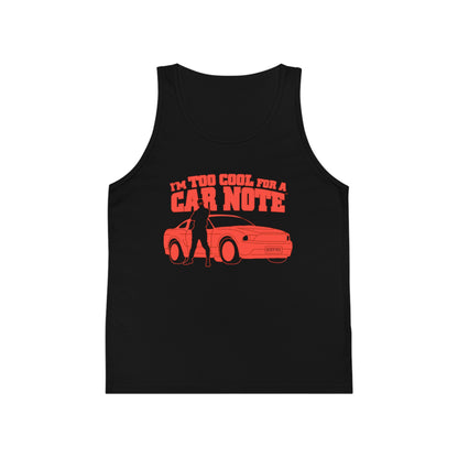 I'm Too Cool for a Car Note Youth Boys Tank Top – Funny Financial Freedom Tank for Boys | Motivational Kids Sleeveless Shirt | Positive Mindset Summer Tank