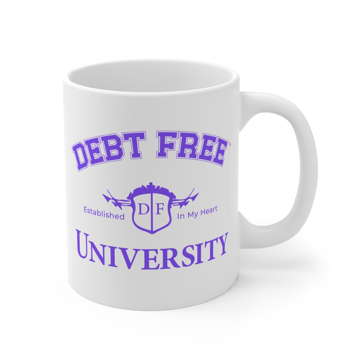 Debt Free University White Mug Financial Freedom Coffee Cup Motivational Money Mindset Gift Budgeting & Graduation Inspiration