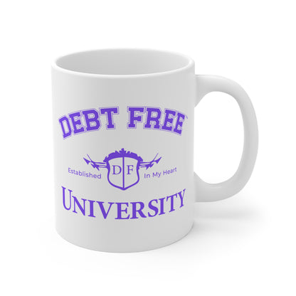 Debt Free University White Mug Financial Freedom Coffee Cup Motivational Money Mindset Gift Budgeting & Graduation Inspiration