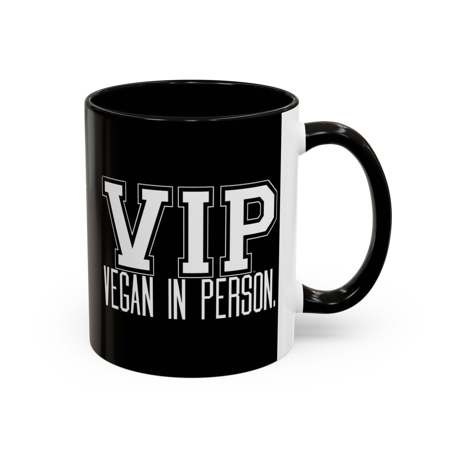 VIP Vegan Vegan In Person Plant Based Statement Mug | Light Green, Dark Green, Pink, Orange, Light Blue, Navy, Purple, Red, and Black