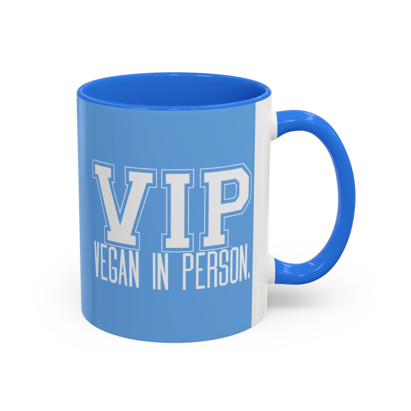 VIP Vegan Vegan In Person Plant Based Statement Mug | Light Green, Dark Green, Pink, Orange, Light Blue, Navy, Purple, Red, and Black
