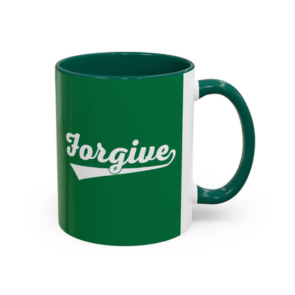 FORGIVE Baseball Script Mug – Colored Coffee Cup – Faith-Based Forgiveness Gift – Inspirational Christian Mug