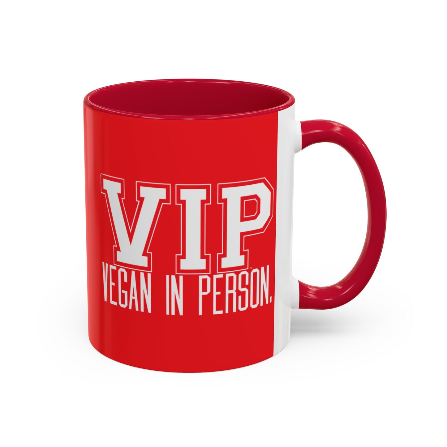VIP Vegan Vegan In Person Plant Based Statement Mug | Light Green, Dark Green, Pink, Orange, Light Blue, Navy, Purple, Red, and Black