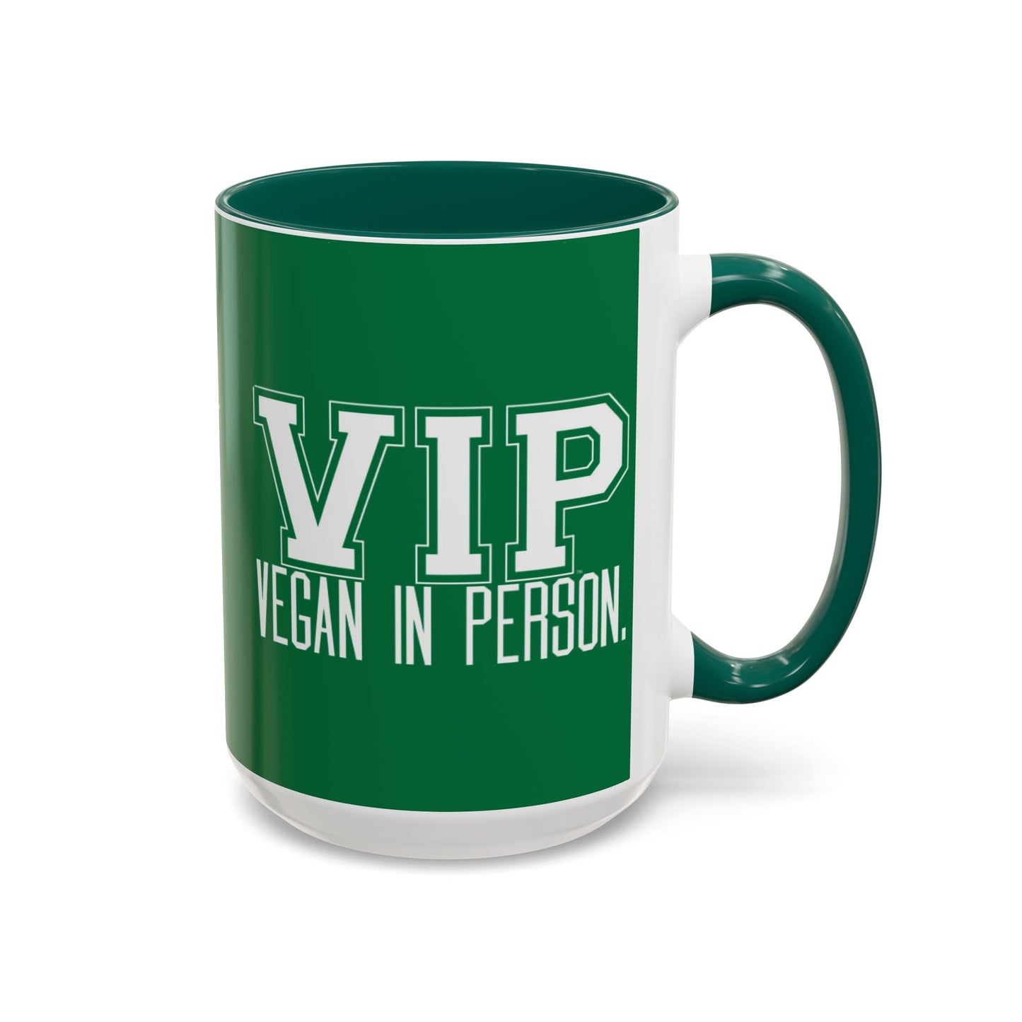 VIP Vegan Vegan In Person Plant Based Statement Mug | Light Green, Dark Green, Pink, Orange, Light Blue, Navy, Purple, Red, and Black