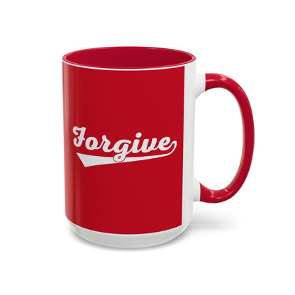 FORGIVE Baseball Script Mug – Colored Coffee Cup – Faith-Based Forgiveness Gift – Inspirational Christian Mug