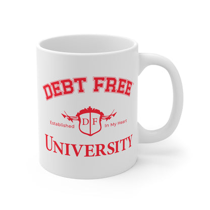 Debt Free University White Mug Financial Freedom Coffee Cup Motivational Money Mindset Gift Budgeting & Graduation Inspiration