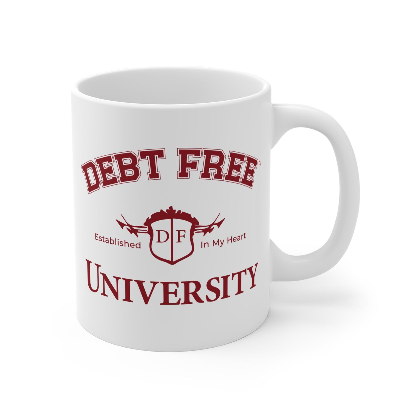 Debt Free University White Mug Financial Freedom Coffee Cup Motivational Money Mindset Gift Budgeting & Graduation Inspiration