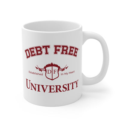 Debt Free University White Mug Financial Freedom Coffee Cup Motivational Money Mindset Gift Budgeting & Graduation Inspiration