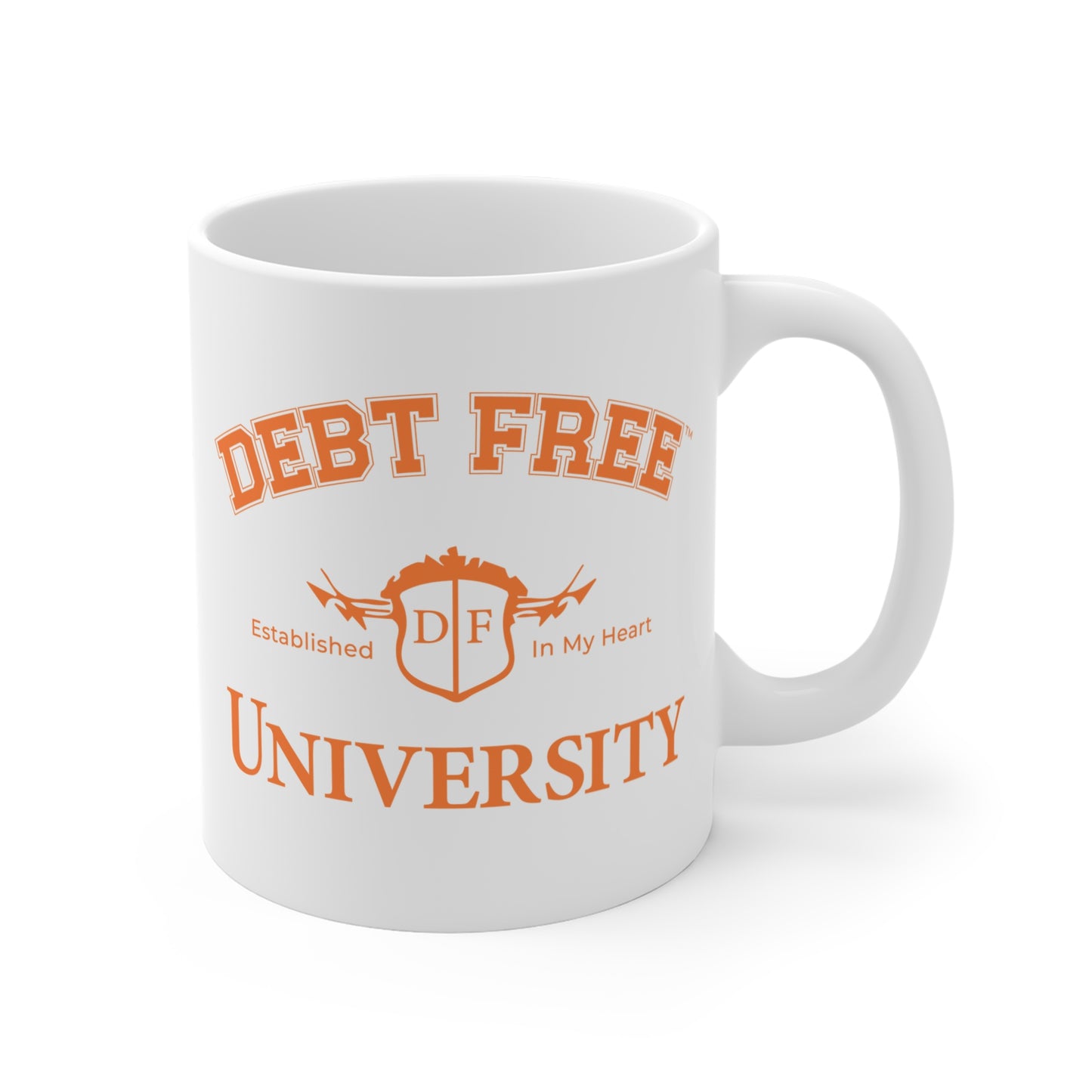 Debt Free University White Mug Financial Freedom Coffee Cup Motivational Money Mindset Gift Budgeting & Graduation Inspiration