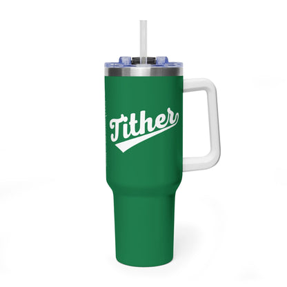 TITHER Baseball Script Tumbler 40oz – Faith-Based Giving Drinkware – Tithing Lifestyle Cup – Church Gift