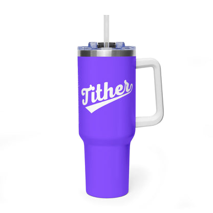 TITHER Baseball Script Tumbler 40oz – Faith-Based Giving Drinkware – Tithing Lifestyle Cup – Church Gift