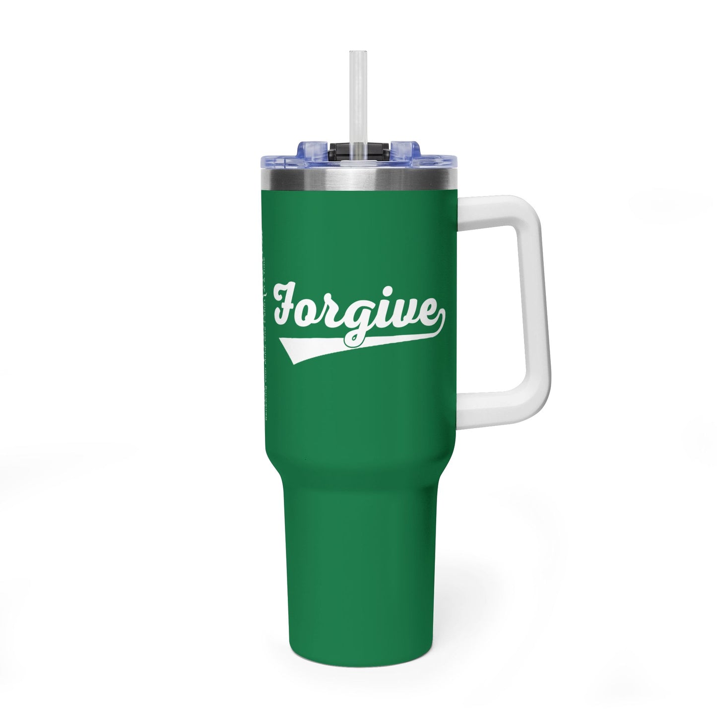 FORGIVE Baseball Script 40oz Tumbler – Faith-Based Drinkware – Christian Forgiveness Gift – Inspirational Coffee Cup