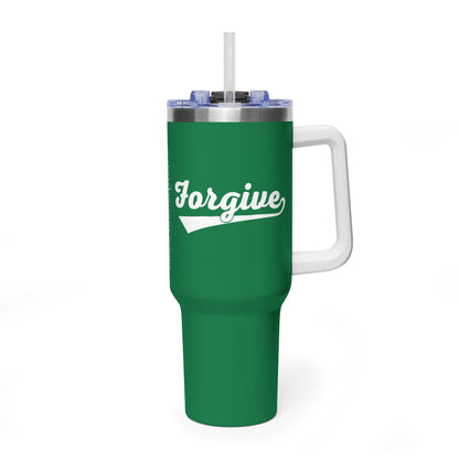 FORGIVE Baseball Script 40oz Tumbler – Faith-Based Drinkware – Christian Forgiveness Gift – Inspirational Coffee Cup