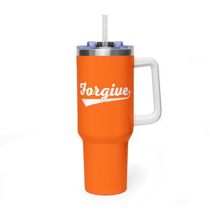 FORGIVE Baseball Script 40oz Tumbler – Faith-Based Drinkware – Christian Forgiveness Gift – Inspirational Coffee Cup