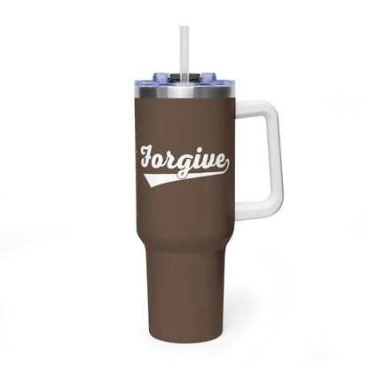 FORGIVE Baseball Script 40oz Tumbler – Faith-Based Drinkware – Christian Forgiveness Gift – Inspirational Coffee Cup