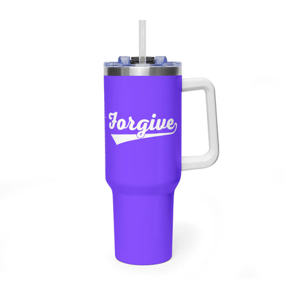 FORGIVE Baseball Script 40oz Tumbler – Faith-Based Drinkware – Christian Forgiveness Gift – Inspirational Coffee Cup