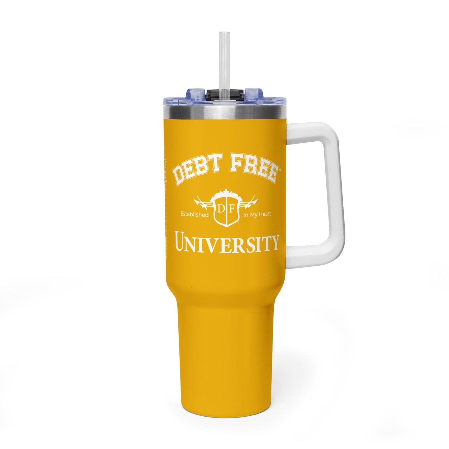 Debt Free University 40oz Tumbler – Financial Freedom Journey Drinkware – Motivational Coffee Cup – Graduation Gift for Goal-Getters
