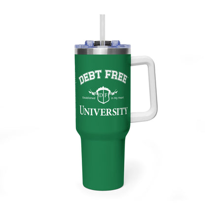 Debt Free University 40oz Tumbler – Financial Freedom Journey Drinkware – Motivational Coffee Cup – Graduation Gift for Goal-Getters