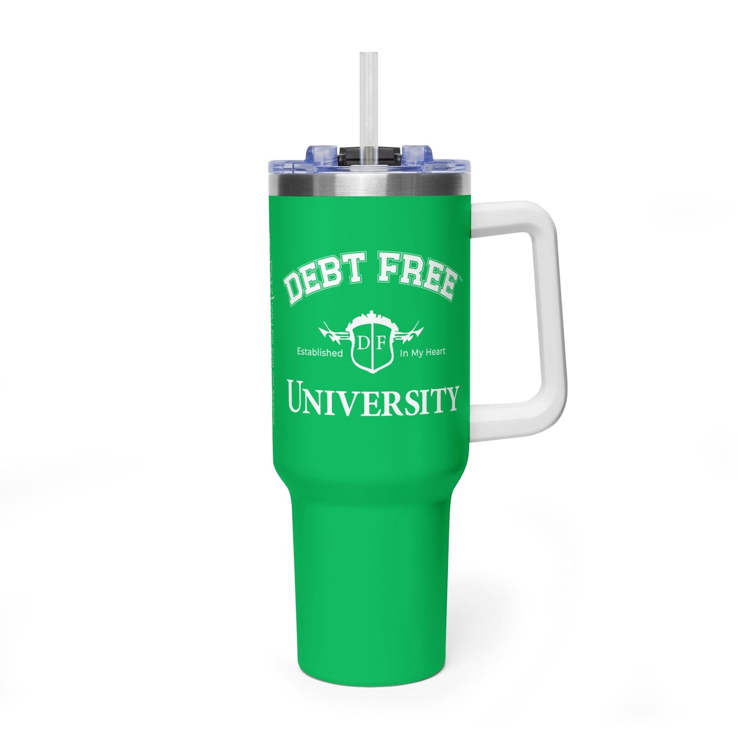 Debt Free University 40oz Tumbler – Financial Freedom Journey Drinkware – Motivational Coffee Cup – Graduation Gift for Goal-Getters