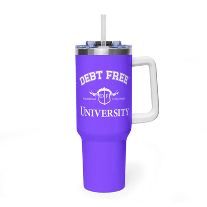 Debt Free University 40oz Tumbler – Financial Freedom Journey Drinkware – Motivational Coffee Cup – Graduation Gift for Goal-Getters