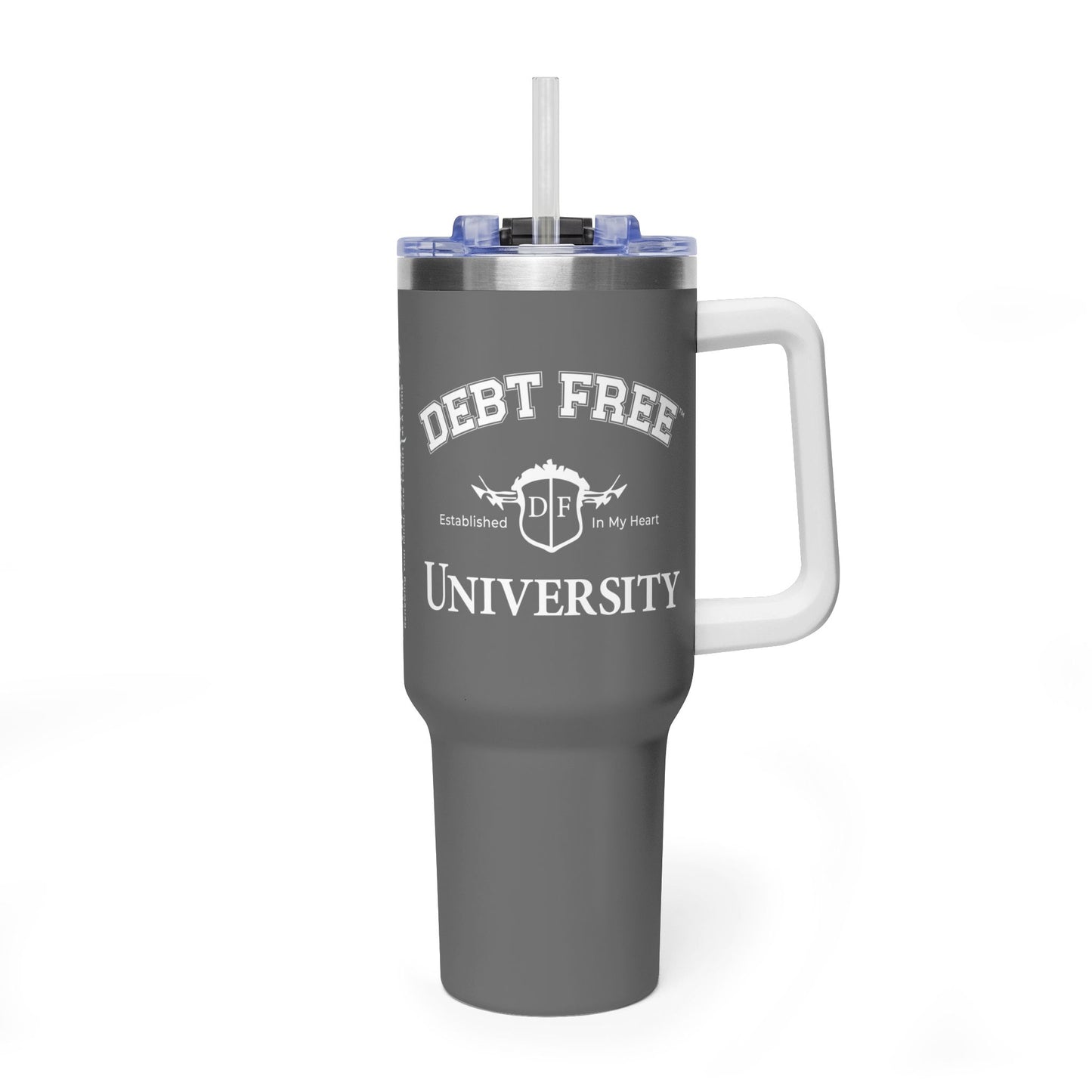 Debt Free University 40oz Tumbler – Financial Freedom Journey Drinkware – Motivational Coffee Cup – Graduation Gift for Goal-Getters