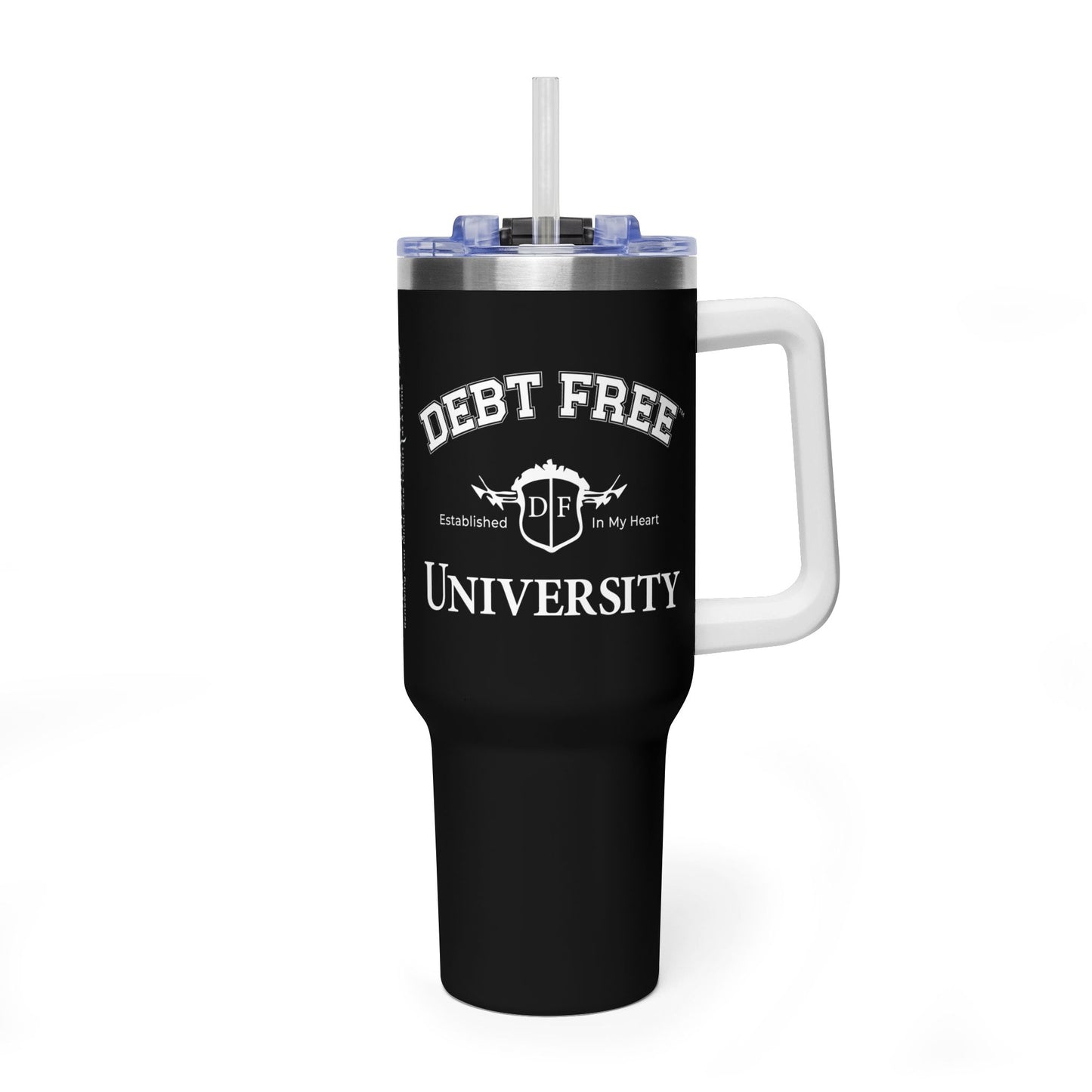 Debt Free University 40oz Tumbler – Financial Freedom Journey Drinkware – Motivational Coffee Cup – Graduation Gift for Goal-Getters