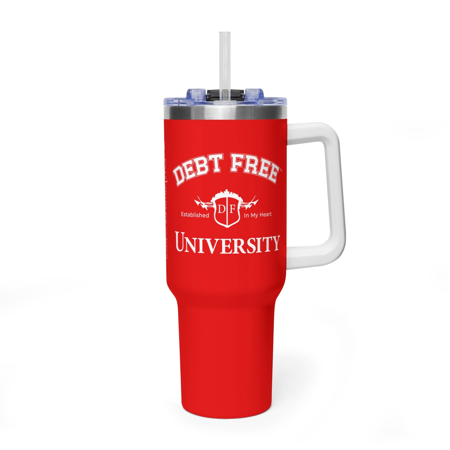 Debt Free University 40oz Tumbler – Financial Freedom Journey Drinkware – Motivational Coffee Cup – Graduation Gift for Goal-Getters