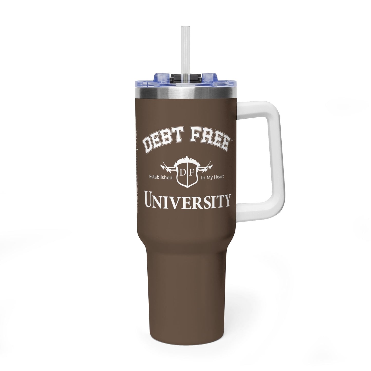 Debt Free University 40oz Tumbler – Financial Freedom Journey Drinkware – Motivational Coffee Cup – Graduation Gift for Goal-Getters