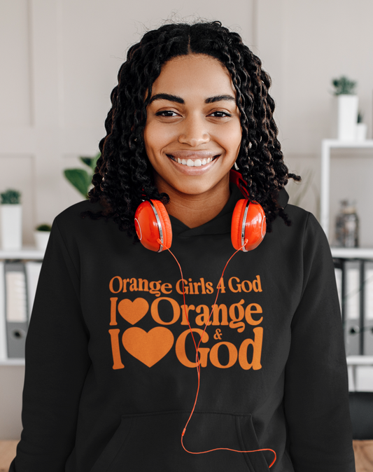 Orange Girls 4 God Adult Hoodie | Black Contrast