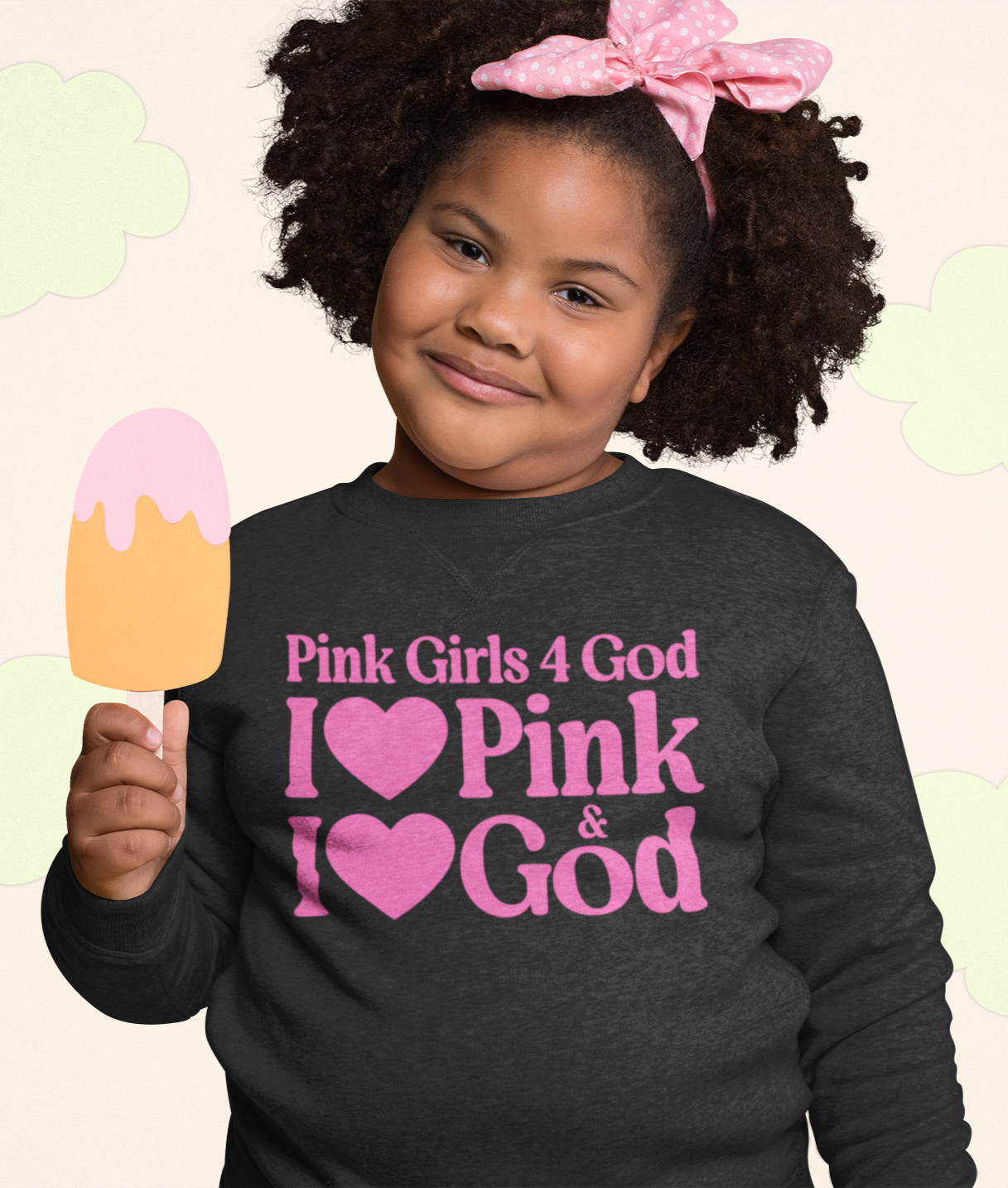 Pink Girls 4 God Youth Sweatshirt | Black Contrast