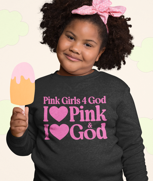 Pink Girls 4 God Youth Sweatshirt | Black Contrast
