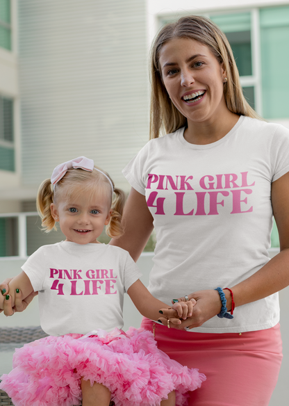 Pink Girl 4 Life T-Shirt - Cute Youth White Graphic Tee, Positive Affirmation Shirt, Inspirational Gift