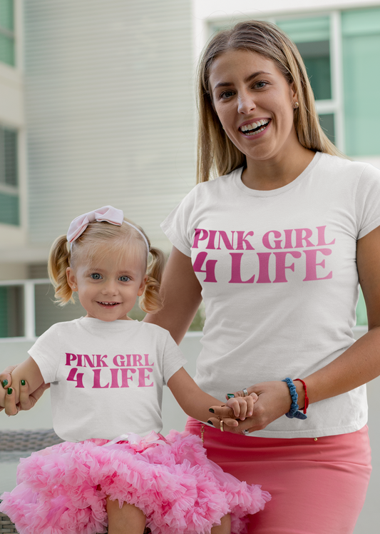 Pink Girl 4 Life T-Shirt - Cute Youth White Graphic Tee, Positive Affirmation Shirt, Inspirational Gift
