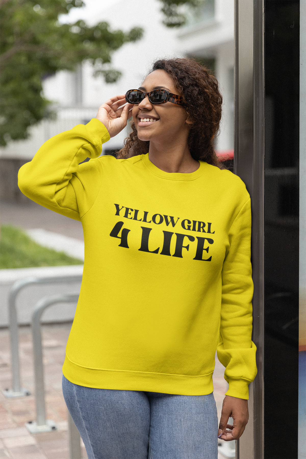 Yellow Girl 4 Life Sweatshirt - Cute Ladies Yellow Sweatshirt, Positive Affirmation Sweatshirt, Inspirational Unisex Sweatshirt, Yellow Fashion