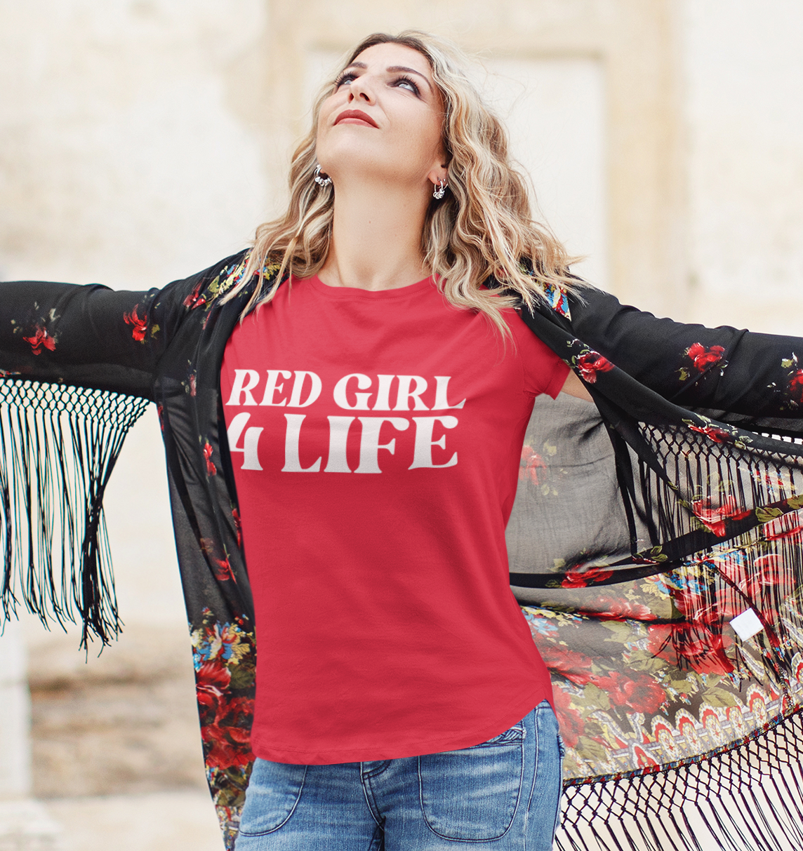 Red Girl 4 Life T-Shirt -  Cute Ladies Red Graphic Tee, Positive Affirmation Shirt, Inspirational Unisex T-Shirt, Red Fashion Tee